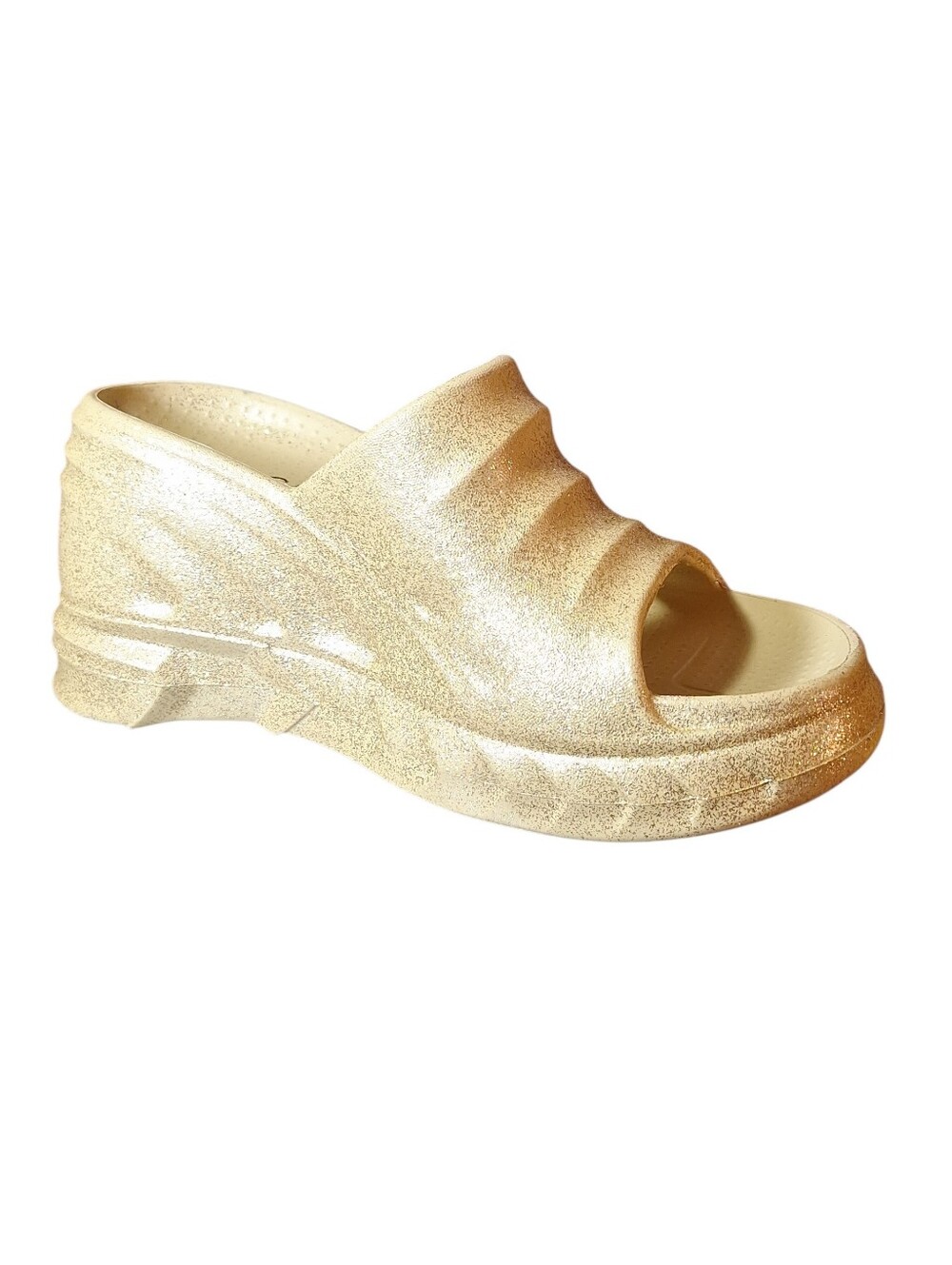 NIB Rouge Chunky Gold Glitter Platform Wedge Sandals